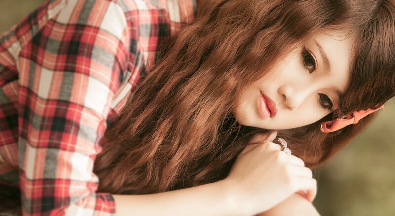 Woman with Long Hair — Red, Calm, Photograph