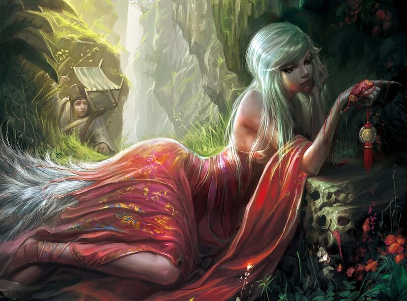 Woman with Long Hair — Red, Dramatic, Afternoon