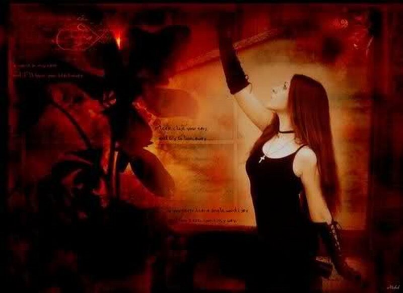 Woman with Long Hair — Red, Dramatic, Digital Art, Long Hair, Black Top