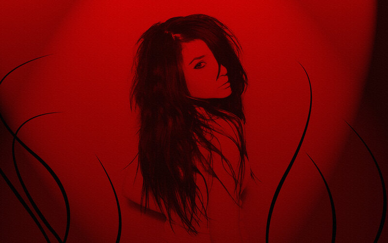 Woman with Long Hair — Red, Dramatic, Digital Art, Red Light
