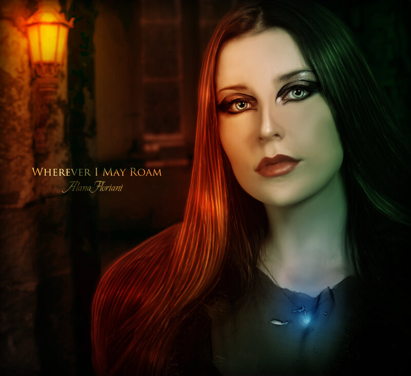 Woman with Long Hair — Red, Dramatic, Night, Digital Art, Lamp