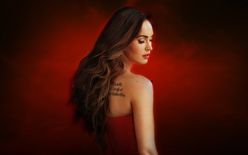Woman with Long Hair — Red, Dramatic, Photograph, Tattoo