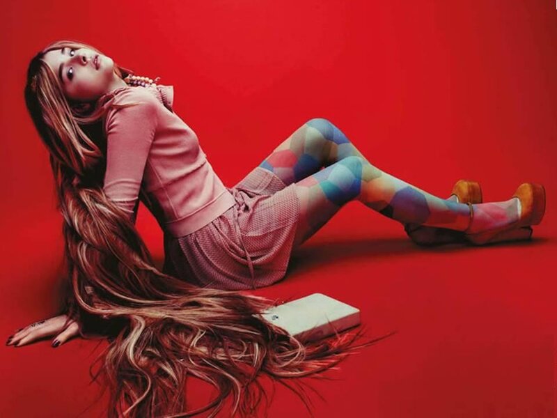 Woman with Long Hair — Red, Dramatic, Photograph, Tights