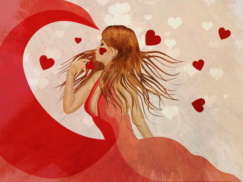 Woman with Long Hair — Red, Romantic