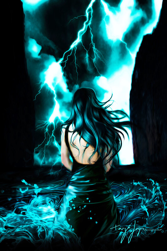 Woman with Long Hair — Teal, Dramatic