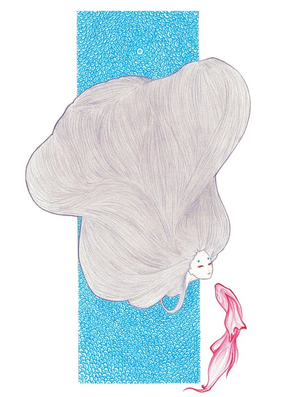 woman with long hair underwater