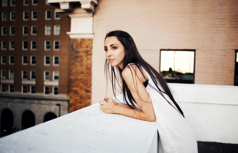 Woman with Long Hair — White, Contemplative, Sunset, Photograph