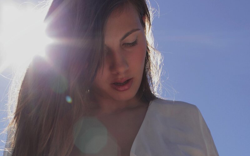 Woman with Long Hair — White, Dramatic, Afternoon, Photograph, Sunlight