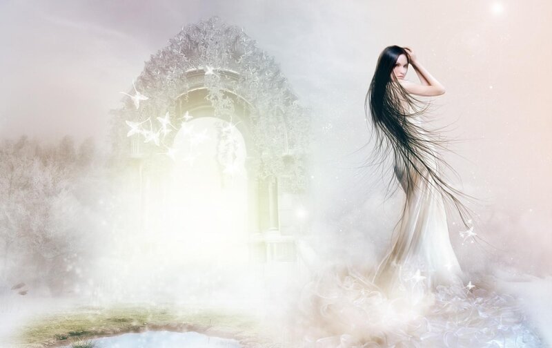 Woman with Long Hair — White, Ethereal, Digital Art