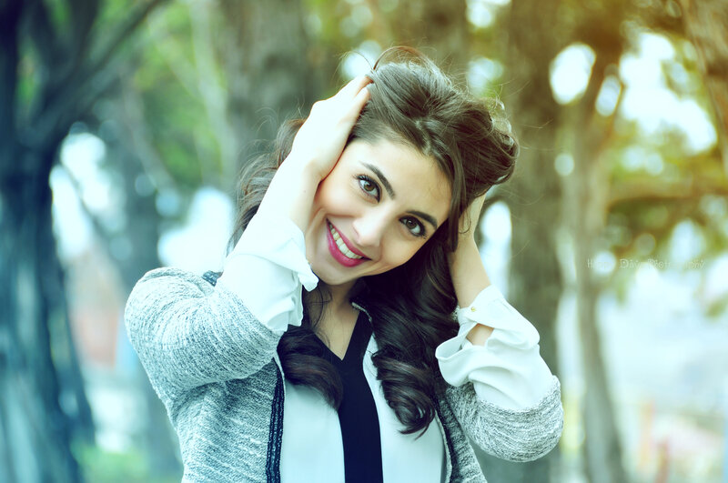 Woman with Long Hair — White, Happy, Afternoon