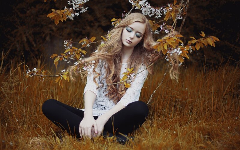 Woman with Long Hair — White, Serene, Autumn