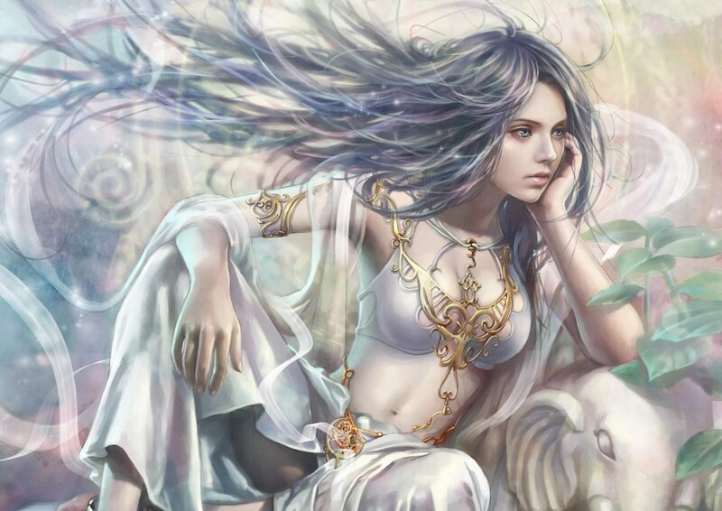Woman with Long Hair — White, Serene, Digital Art
