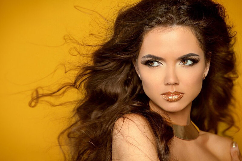 Woman with Long Hair — Yellow, Dramatic, Photograph, Makeup