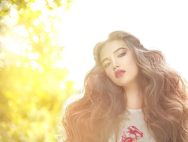 Woman with Long Hair — Yellow, Serene, Afternoon
