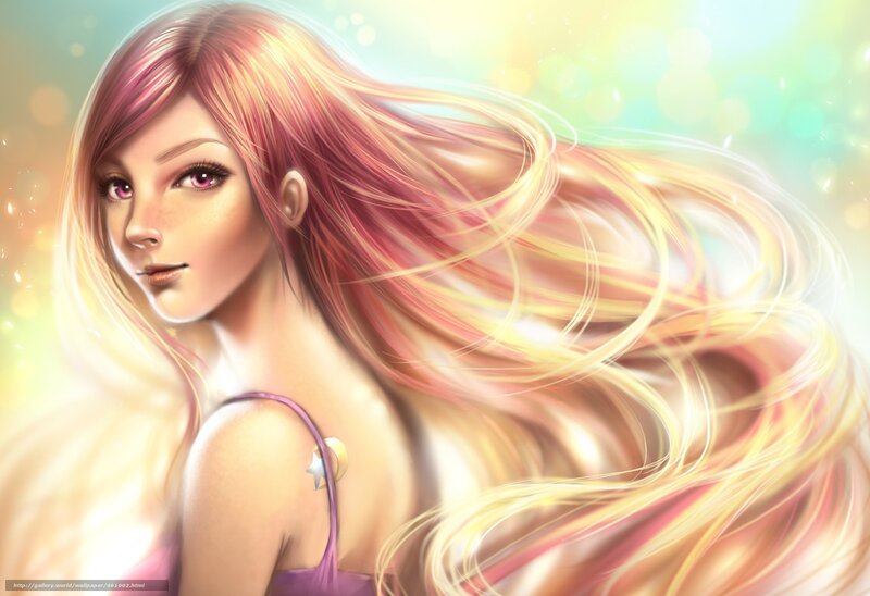 Woman with Long Hair — Yellow, Serene, Digital Art, Shoulder