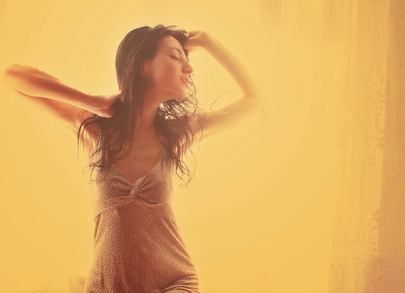 Woman with Long Hair — Yellow, Serene, Morning