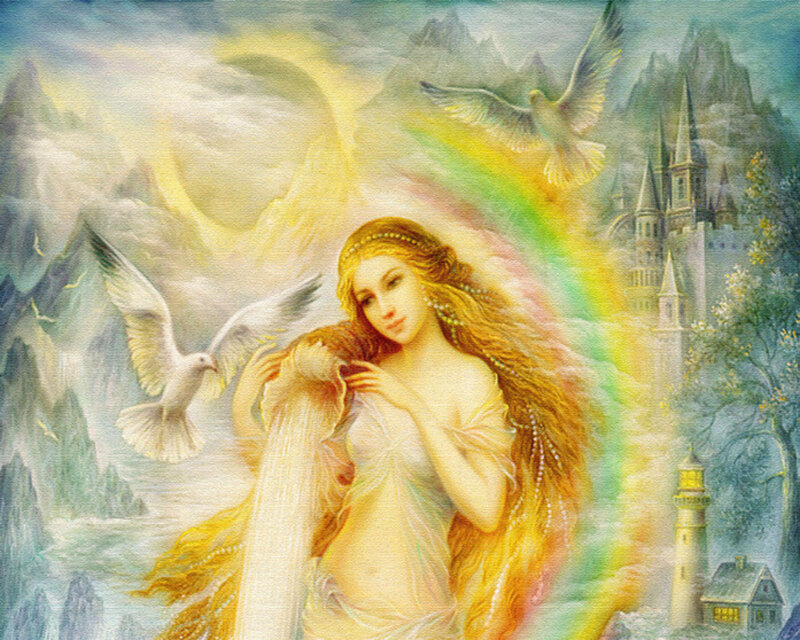 Woman with Long Hair — Yellow, Serene, Painting