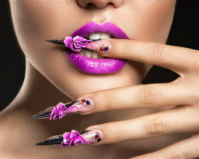 Woman with Long Nails — Purple