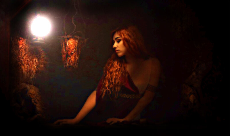 Woman with Long Red Hair — Dramatic, Night