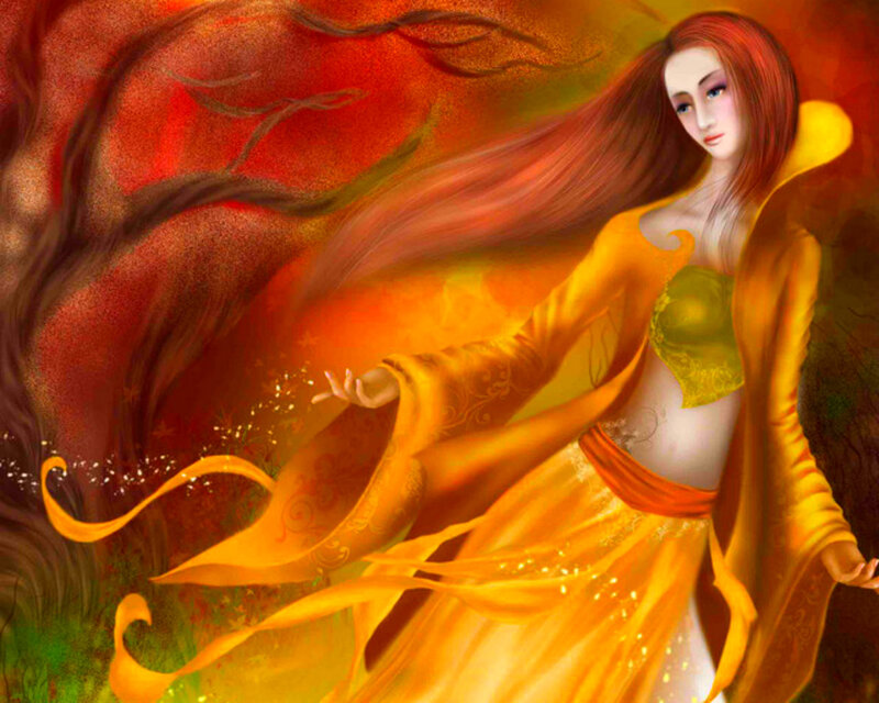 Woman with Long Red Hair — Orange, Dramatic
