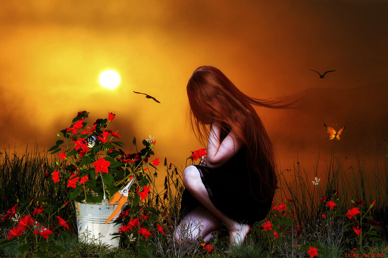 Woman with Long Red Hair — Orange