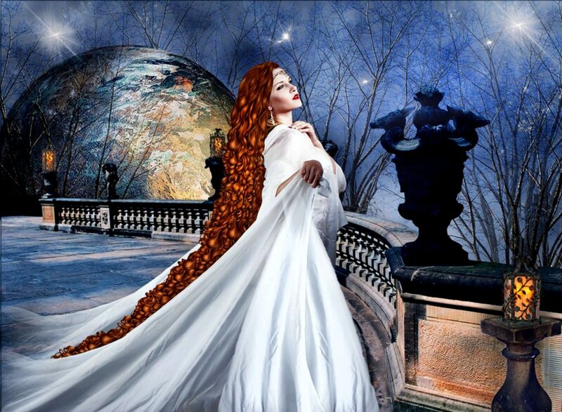 Woman with Long Red Hair — White, Dramatic
