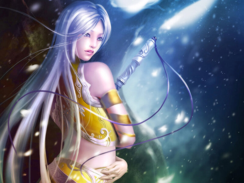 Woman with Long Silver Hair — Blue