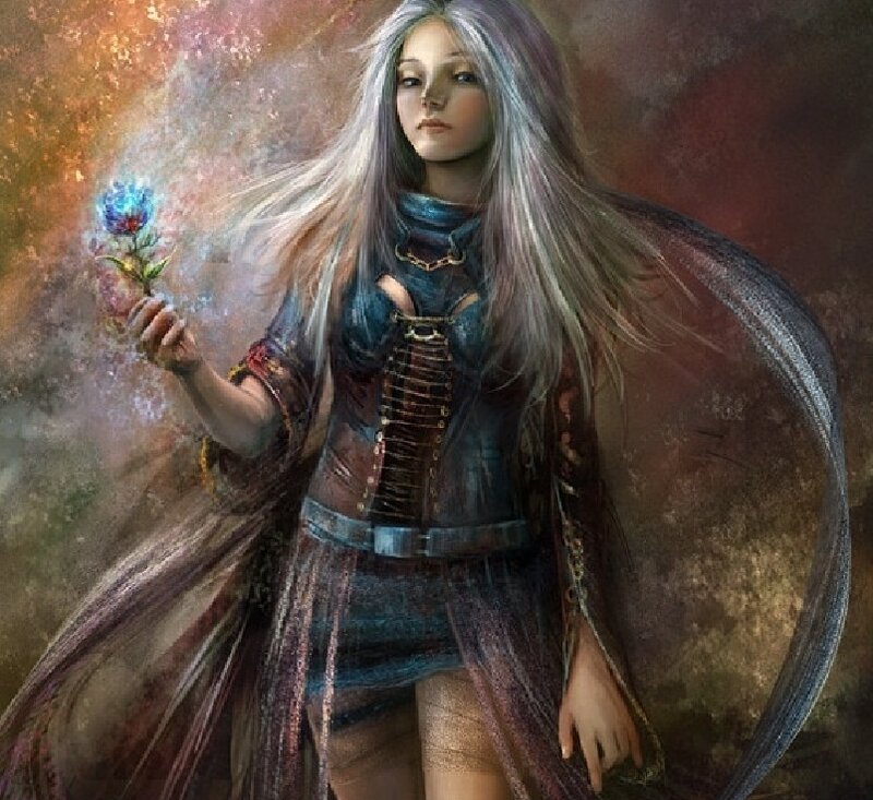 Woman with Long Silver Hair — Gray