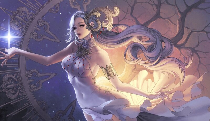 Woman with Long Silver Hair — Purple, Dramatic