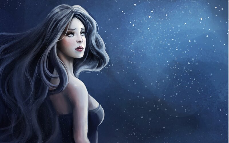 woman with long silver hair