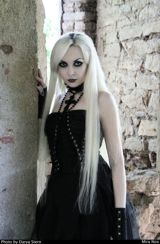 Woman with Long White Hair — Black, Dramatic, Photograph, Black Dress