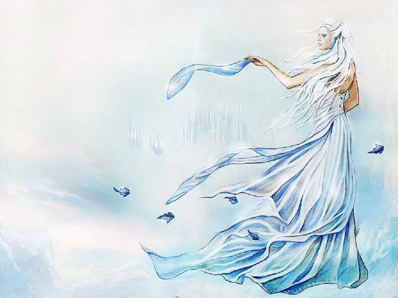 Woman with Long White Hair — Blue, Serene, Illustration