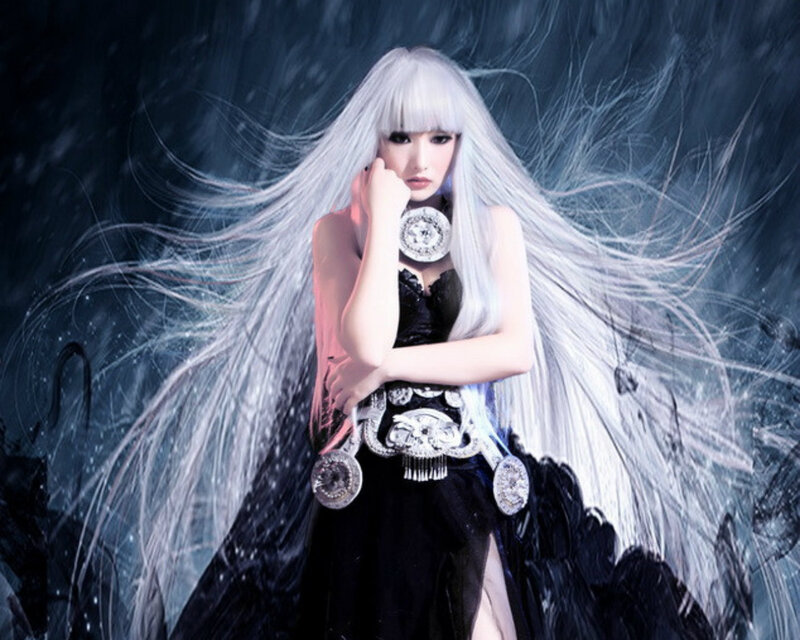 Woman with Long White Hair — Dramatic, Digital Art, Long Hair