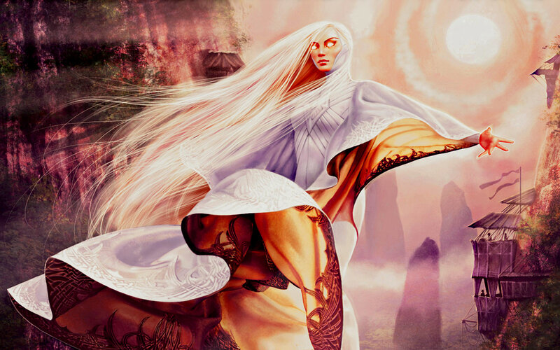 Woman with Long White Hair — Dramatic