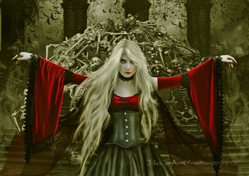 Woman with Long White Hair — Red