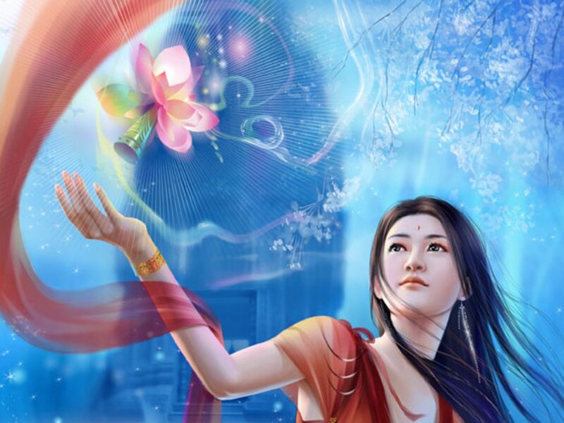 Woman with Lotus Flower — Blue