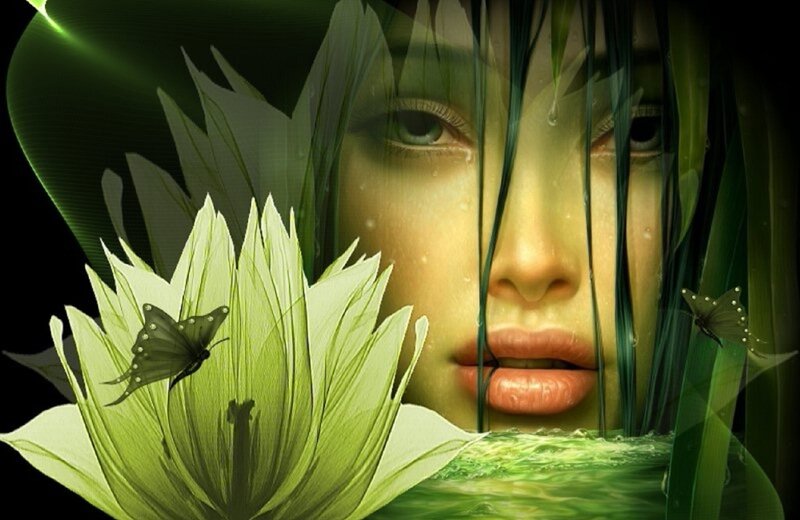 Woman with Lotus Flower — Green
