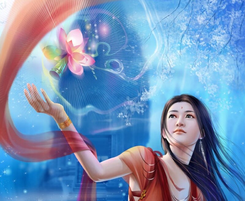 woman with lotus flower magic
