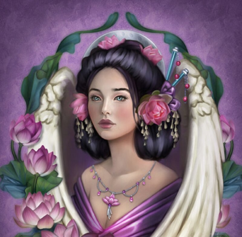 Woman with Lotus Flowers — Purple
