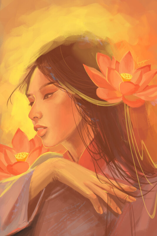 Woman with Lotus Flowers — Yellow