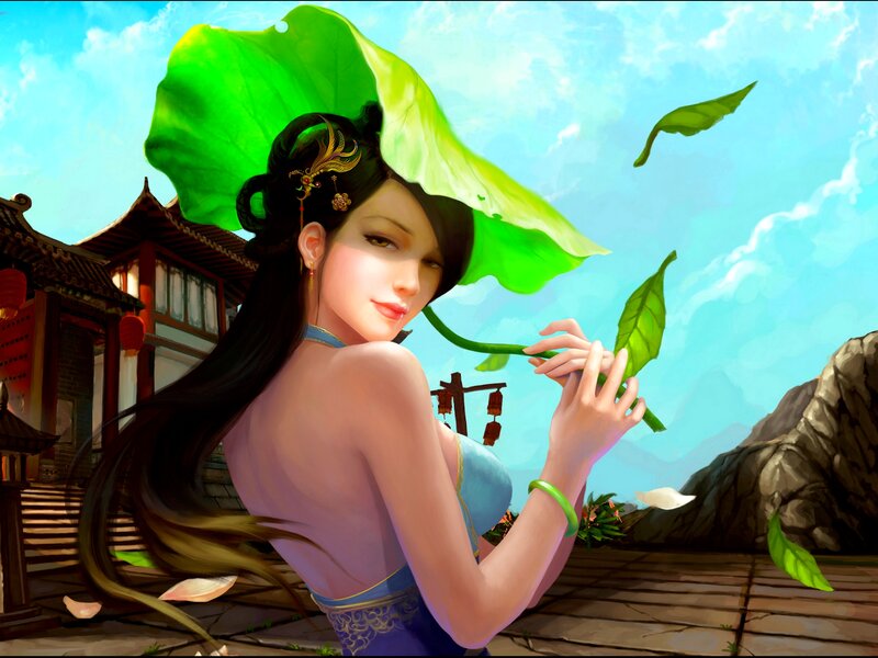 Woman with Lotus Leaf
