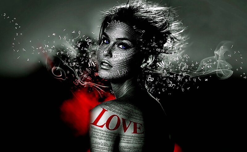 woman with love text art