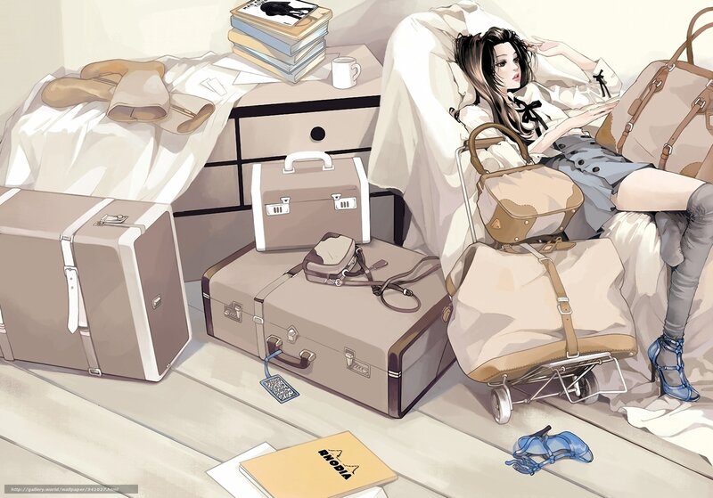 Woman with Luggage — Beige