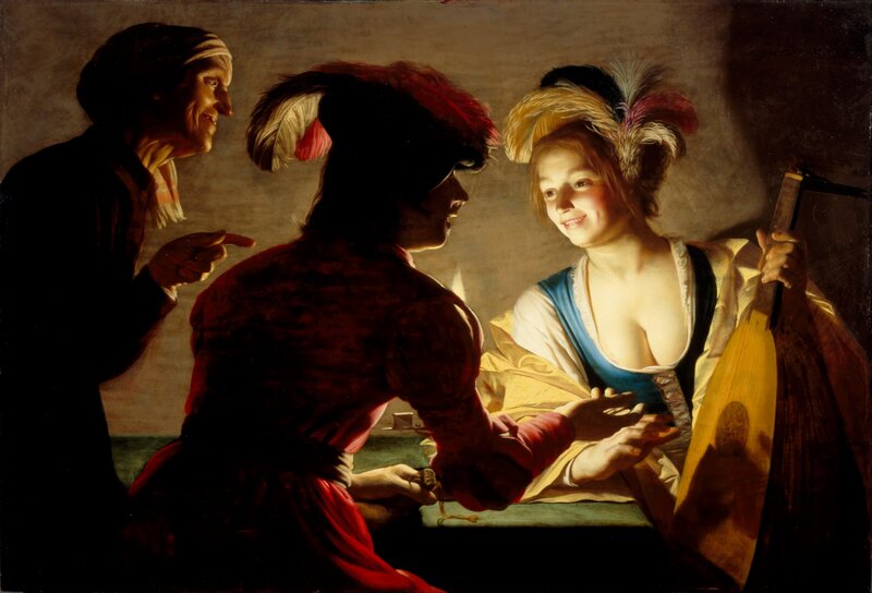 Woman with Lute and Men