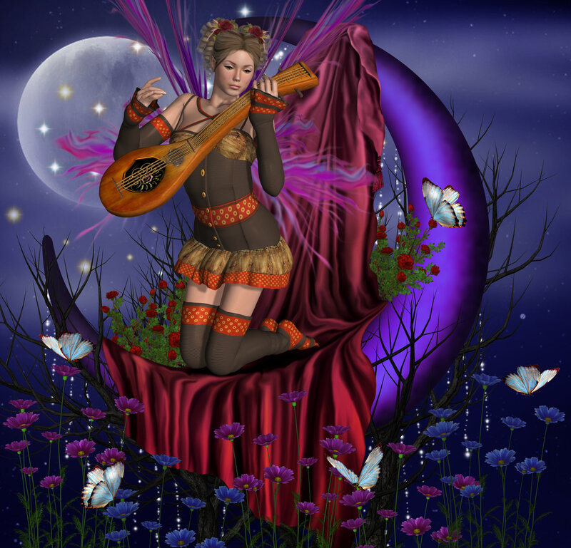 Woman with Lute in Garden