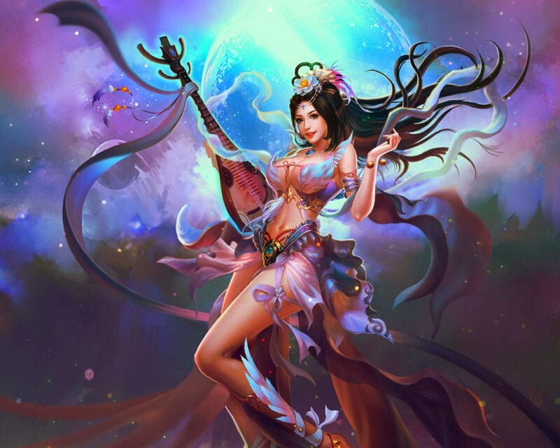 Woman with Lute in Space