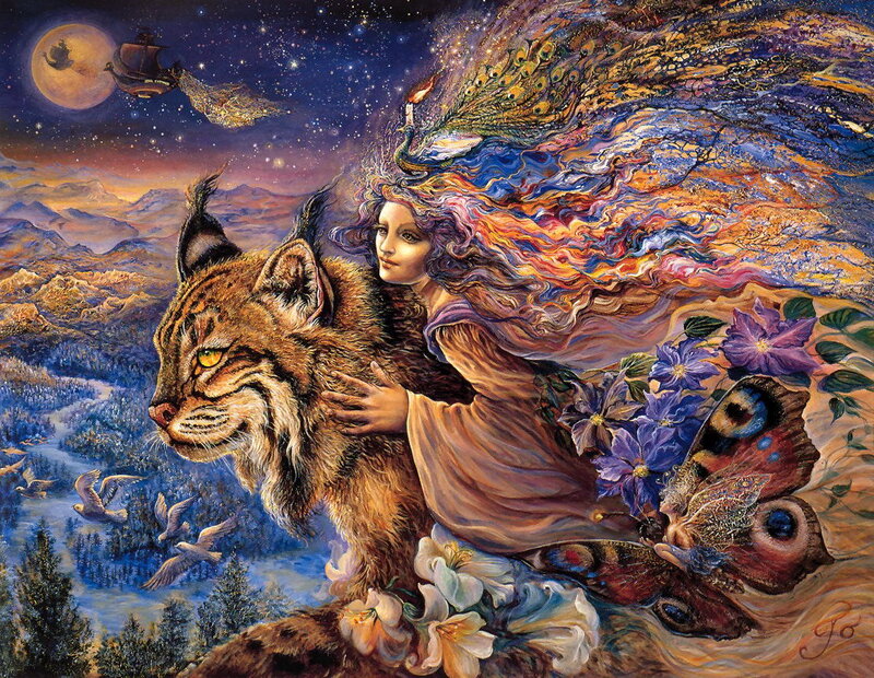 Woman with Lynx — Blue, Fantasy