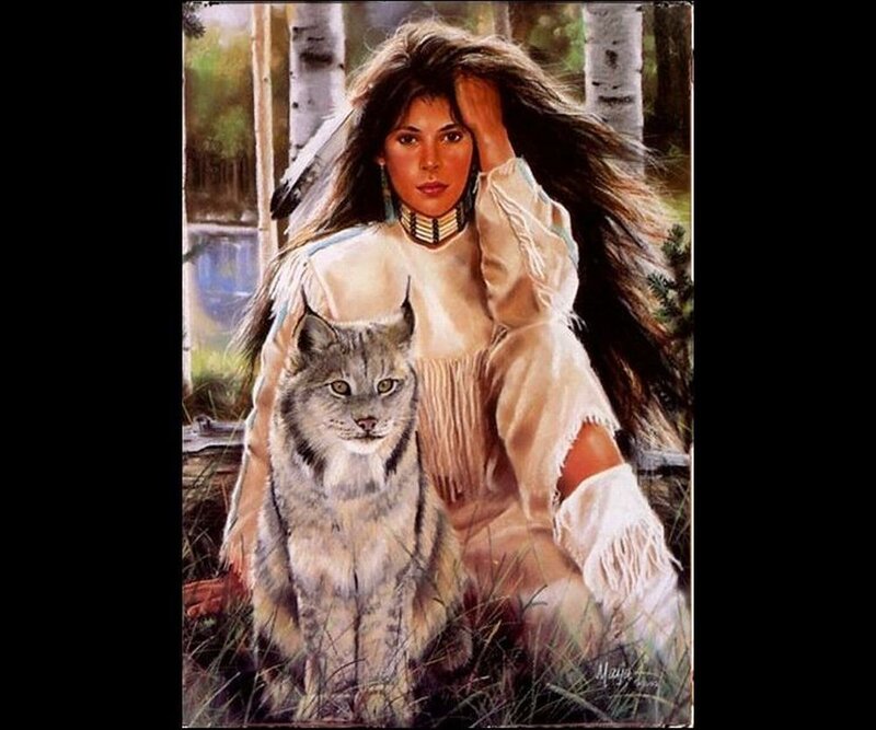 Woman with Lynx in Forest