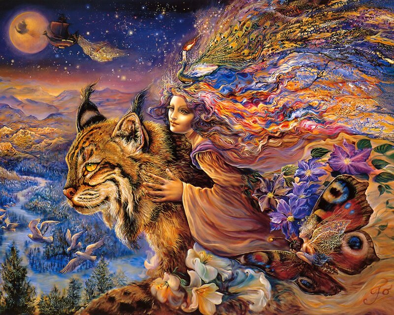Woman with Lynx — Purple, Dreamy