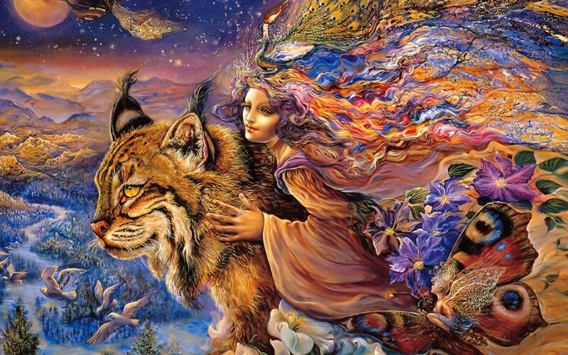 Woman with Lynx — Purple